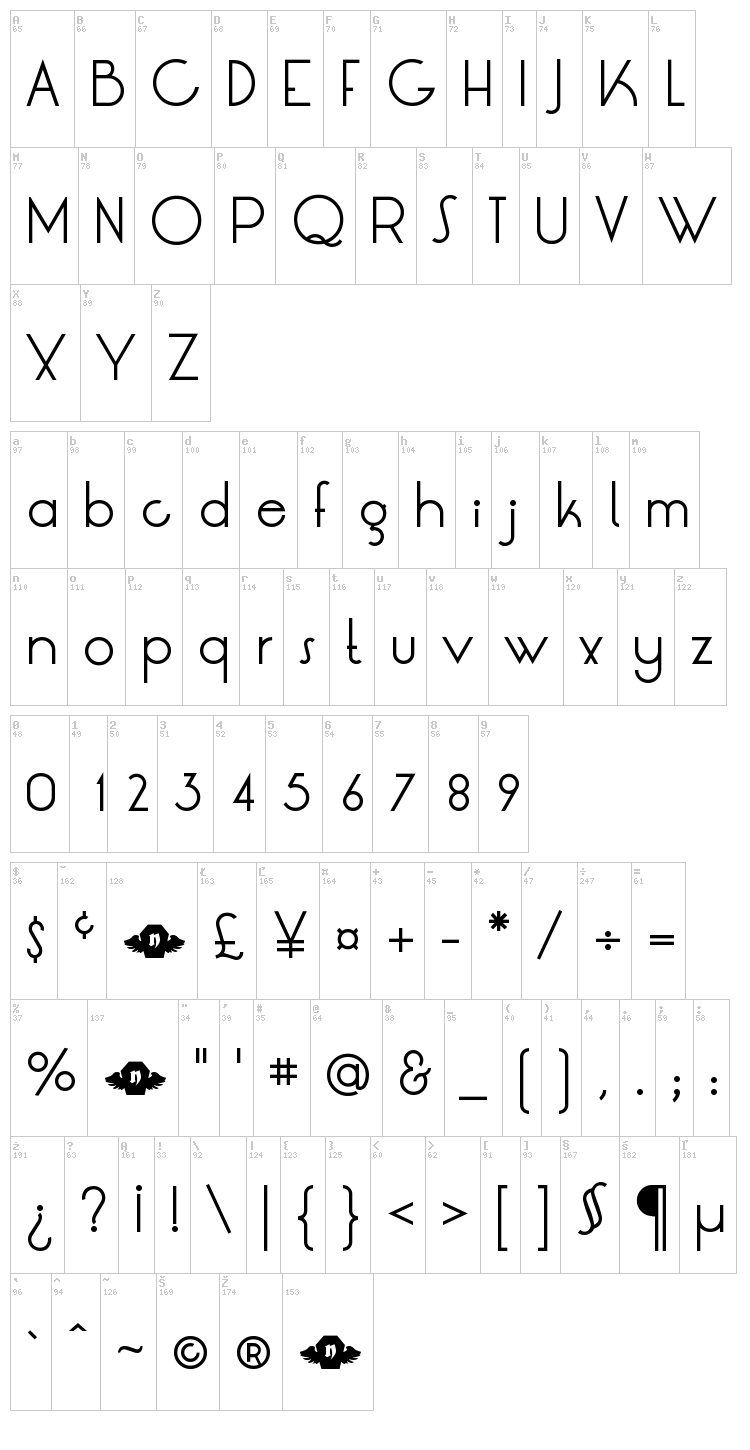 LT Oksana font map